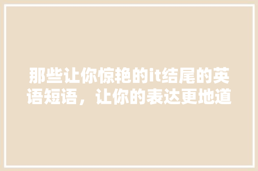 那些让你惊艳的it结尾的英语短语，让你的表达更地道 百度算法