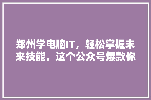 郑州学电脑IT，轻松掌握未来技能，这个公众号爆款你绝不能错过！ 网站优化