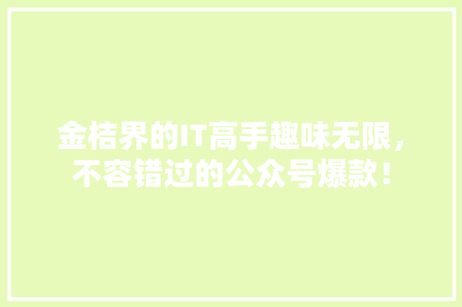 金桔界的IT高手趣味无限，不容错过的公众号爆款！