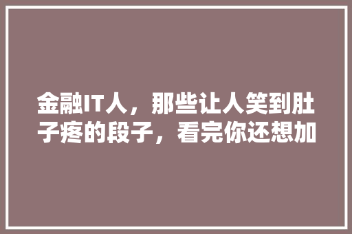 金融IT人，那些让人笑到肚子疼的段子，看完你还想加班吗
