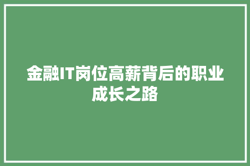 金融IT岗位高薪背后的职业成长之路