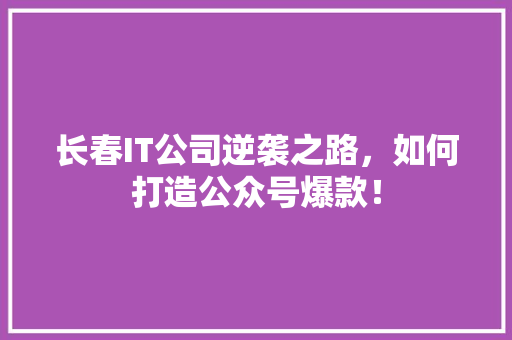长春IT公司逆袭之路，如何打造公众号爆款！