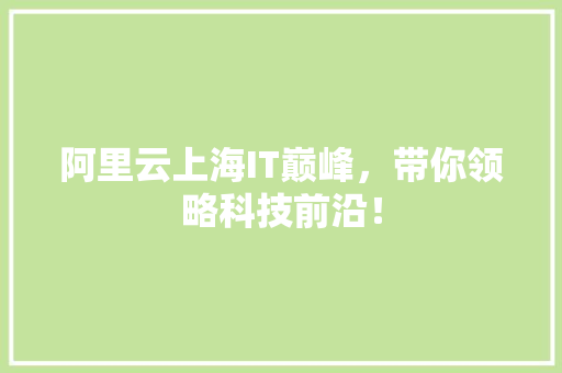阿里云上海IT巅峰，带你领略科技前沿！