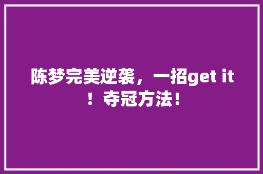 陈梦完美逆袭，一招get it！夺冠方法！ 英文谷歌算法