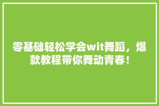 零基础轻松学会wit舞蹈，爆款教程带你舞动青春！ seo技术