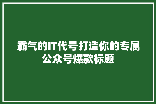 霸气的IT代号打造你的专属公众号爆款标题 头条优化