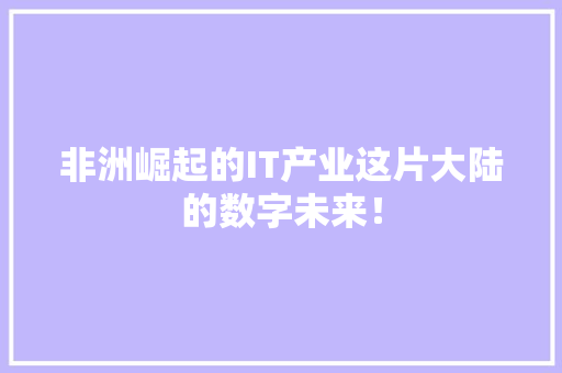 非洲崛起的IT产业这片大陆的数字未来！