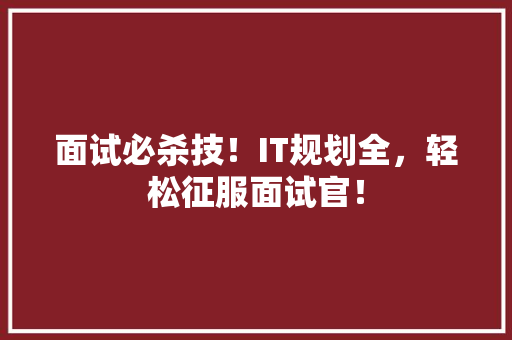 面试必杀技！IT规划全，轻松征服面试官！
