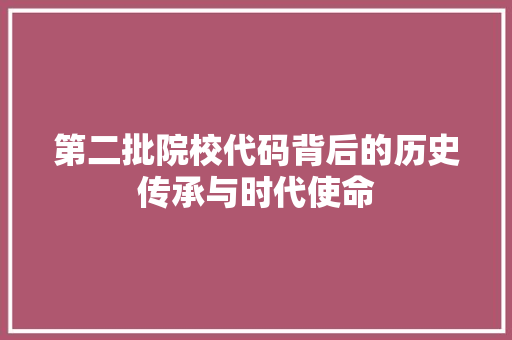 第二批院校代码背后的历史传承与时代使命