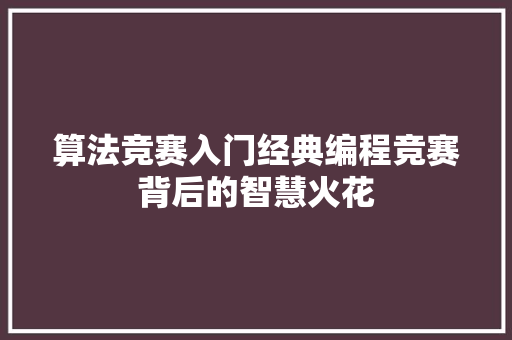 算法竞赛入门经典编程竞赛背后的智慧火花