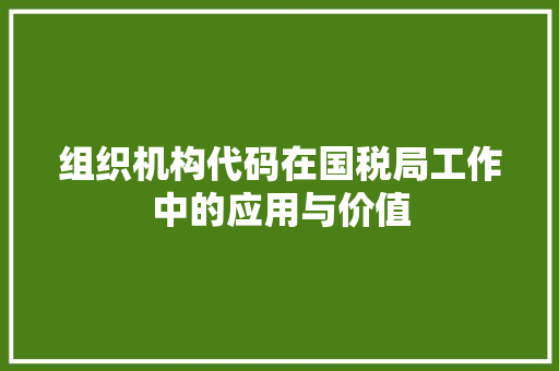 组织机构代码在国税局工作中的应用与价值