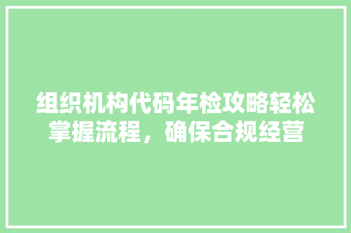 组织机构代码年检攻略轻松掌握流程，确保合规经营