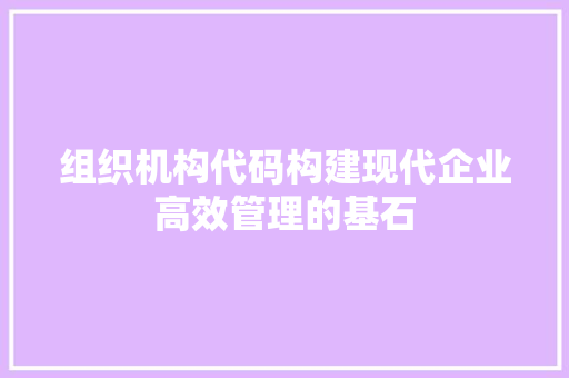 组织机构代码构建现代企业高效管理的基石