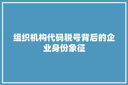 组织机构代码税号背后的企业身份象征