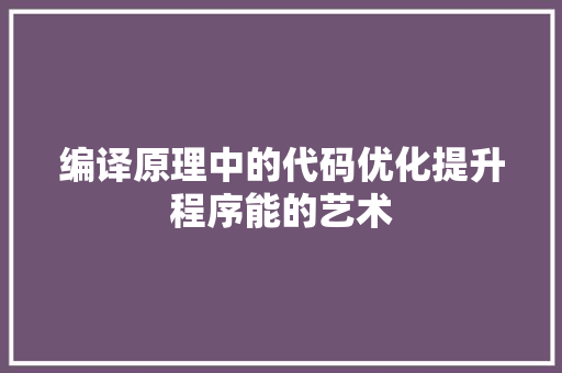编译原理中的代码优化提升程序能的艺术