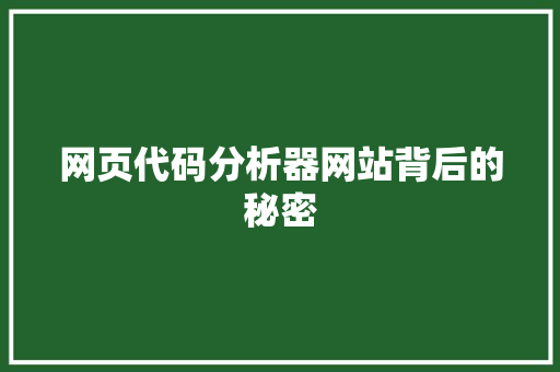 网页代码分析器网站背后的秘密 AI技术学习