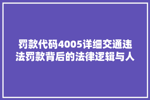 罚款代码4005详细交通违法罚款背后的法律逻辑与人化考量 360搜优化