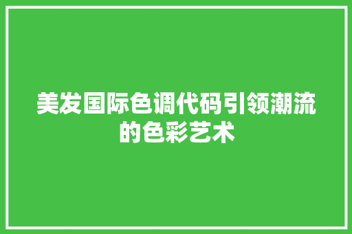 美发国际色调代码引领潮流的色彩艺术