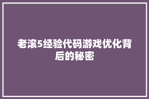 老滚5经验代码游戏优化背后的秘密