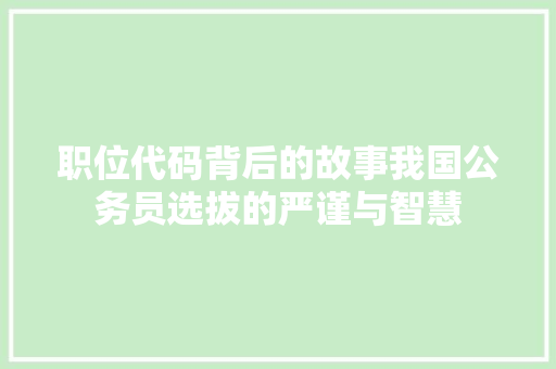 职位代码背后的故事我国公务员选拔的严谨与智慧