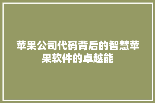 苹果公司代码背后的智慧苹果软件的卓越能