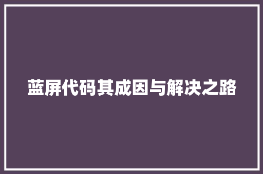 蓝屏代码其成因与解决之路