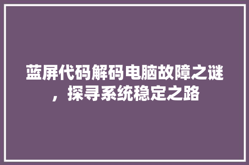 蓝屏代码解码电脑故障之谜，探寻系统稳定之路 seo技术