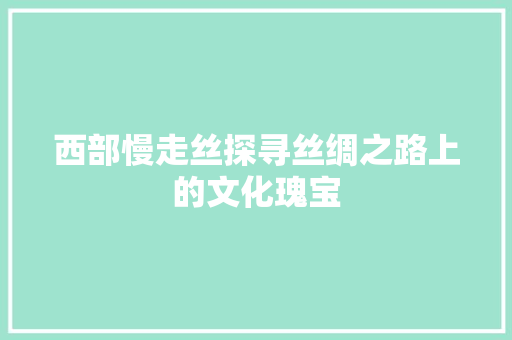 西部慢走丝探寻丝绸之路上的文化瑰宝 seo技术
