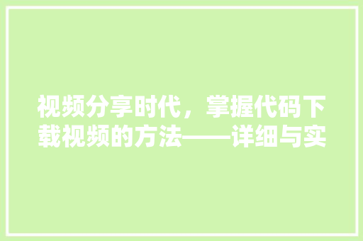 视频分享时代，掌握代码下载视频的方法——详细与实战指南 网站开发