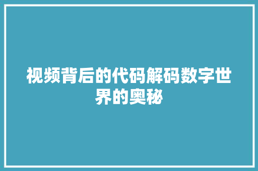 视频背后的代码解码数字世界的奥秘 seo技术