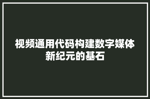 视频通用代码构建数字媒体新纪元的基石