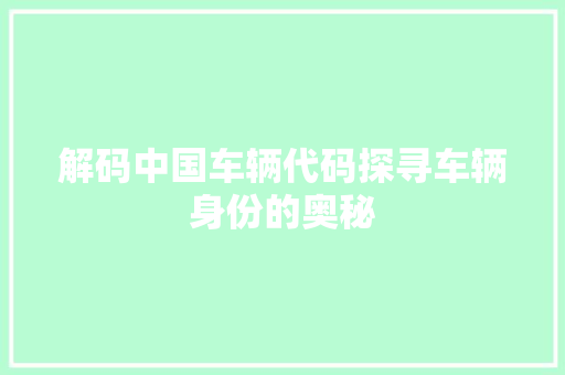 解码中国车辆代码探寻车辆身份的奥秘