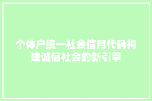 个体户统一社会信用代码构建诚信社会的新引擎 网站优化