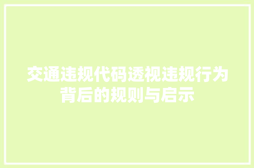 交通违规代码透视违规行为背后的规则与启示