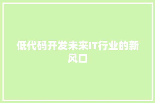 低代码开发未来IT行业的新风口