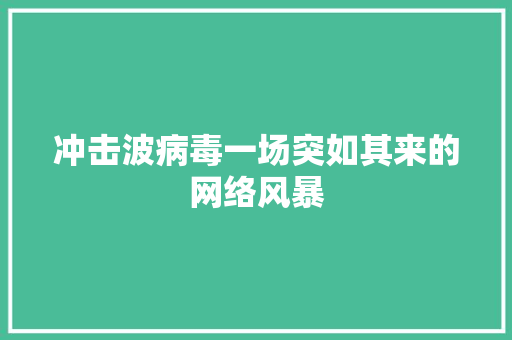 冲击波病毒一场突如其来的网络风暴 AI技术学习