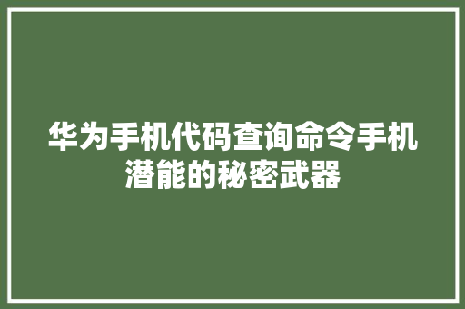 华为手机代码查询命令手机潜能的秘密武器
