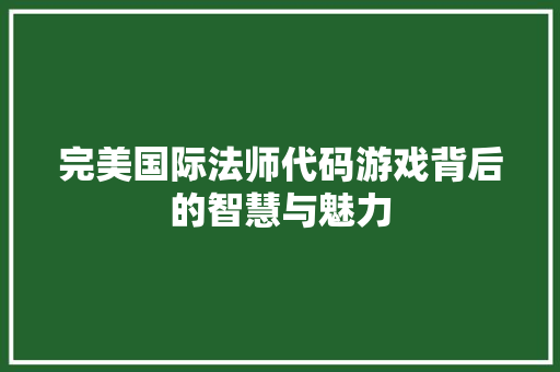 完美国际法师代码游戏背后的智慧与魅力