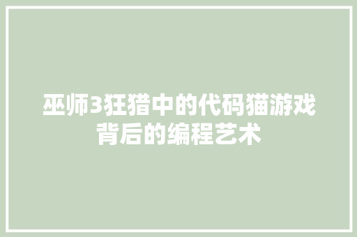 巫师3狂猎中的代码猫游戏背后的编程艺术 360搜优化