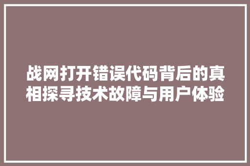 战网打开错误代码背后的真相探寻技术故障与用户体验的微妙平衡 seo技术