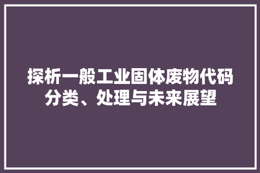 探析一般工业固体废物代码分类、处理与未来展望 网站优化