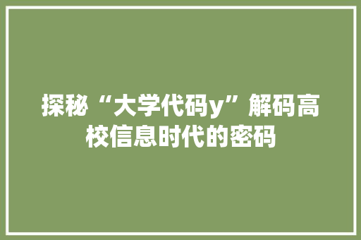 探秘“大学代码y”解码高校信息时代的密码