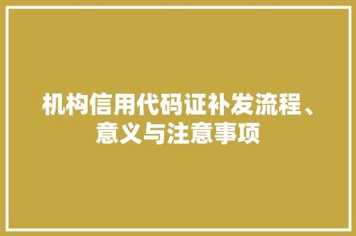 机构信用代码证补发流程、意义与注意事项
