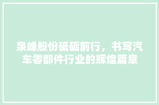 泉峰股份砥砺前行，书写汽车零部件行业的辉煌篇章 网站优化