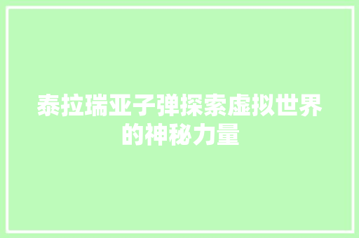 泰拉瑞亚子弹探索虚拟世界的神秘力量