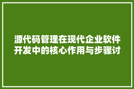 源代码管理在现代企业软件开发中的核心作用与步骤讨论 seo技术