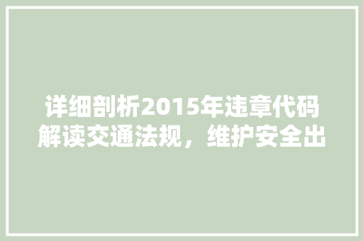 详细剖析2015年违章代码解读交通法规，维护安全出行