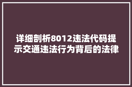 详细剖析8012违法代码提示交通违法行为背后的法律与道德反思