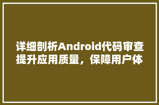 详细剖析Android代码审查提升应用质量，保障用户体验
