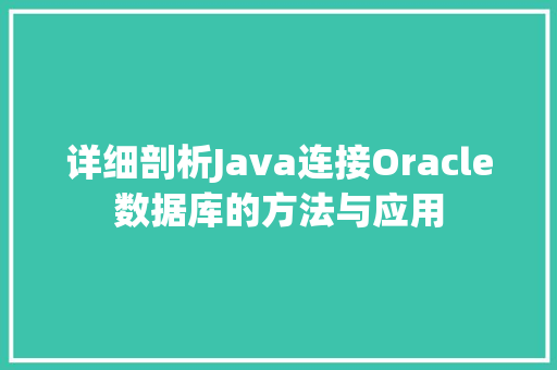 详细剖析Java连接Oracle数据库的方法与应用